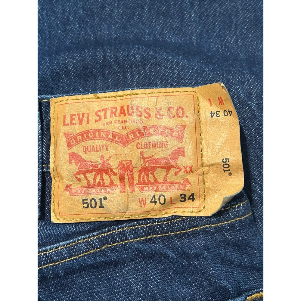 Levis 501 Original Fit Jeans Mens 40x34 Dark Wash Straight Leg Button Fly Denim - Picture 4 of 9